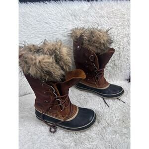 Sorel Leather Boots Women Joan of Arctic  Premium  Size 8 Cappuccino Oxford Tan